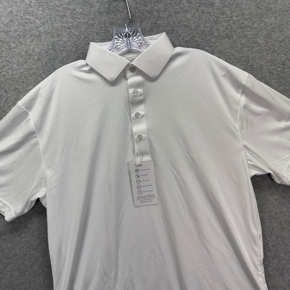 Collars & Co Polo Shirt Mens Large White Performance Stretch Golf Preppy